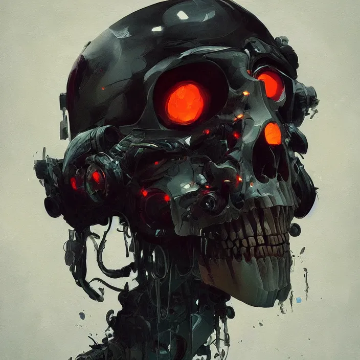 Prompt: a beautiful painting of a cyberpunk skull by sergey kolesov and pascal blanche and rhads. in style of colorful comic noir illustration, symmetry, sci fi, hyper detailed. octane render. trending on artstation