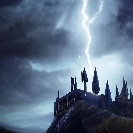 Prompt: Harry potter standing and holding a short wand, magic aura, back view, thunderclouds, cinematic shot, wide shot, epic scale, waving robe movement, photorealistic detail and quality, intricate ground stone, magical sigils, floating particle effects, movie still, nighttime, crescent moon, sharp and clear, action shot, intense scene, visually coherent, symmetry, rule of thirds, movement, photorealistic colors, cool colors transitioning to warm colors, modest tone, award winning, directed by Steven Spielberg, Christopher Nolan, Tooth Wu, Asher Duran, artstation