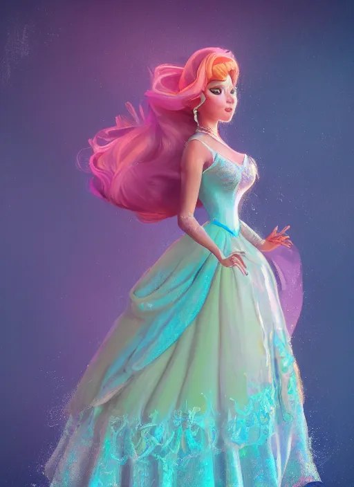 Image similar to detailed full body concept art illustration colorful pastel painting of a Disney princess in full intricate clothing, ultra detailed, digital art, octane render, 4K, dystopian, micro details