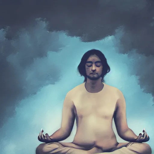 Image similar to a painting of a person sitting in a meditation position, a digital painting by Kanō Tan'yū, unsplash, samikshavad, sense of awe, mystical, matte painting