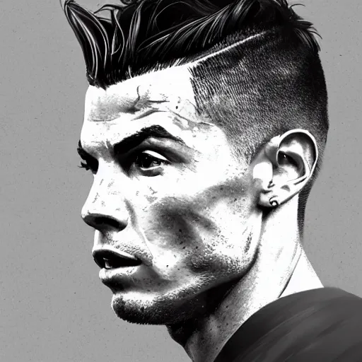 Image similar to a well designed portrait of Cristiano Ronaldo , detailed, realistic, sketch style, Artstation,Greg Rutkowski, 8K resolution.