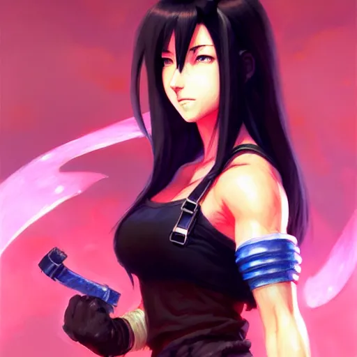 Image similar to super epically depicted color pencil portrait art of tifa from final fantasy 7, by stephen bliss, greg rutkowski, loish, rhads, makoto shinkai and lois van baarle, ilya kuvshinov, rossdraws.