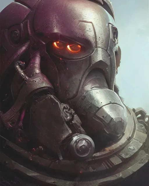 Prompt: hyper realistic portrait of heroic warhammer android head, cinematic, chaos marine, slaanesh, artstation, cgsociety, full head and shoulders, greg rutkowski, james gurney, mignola, craig mullins, brom