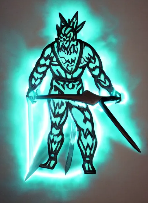 Image similar to Glowing Teal Battleaxe emanating energy