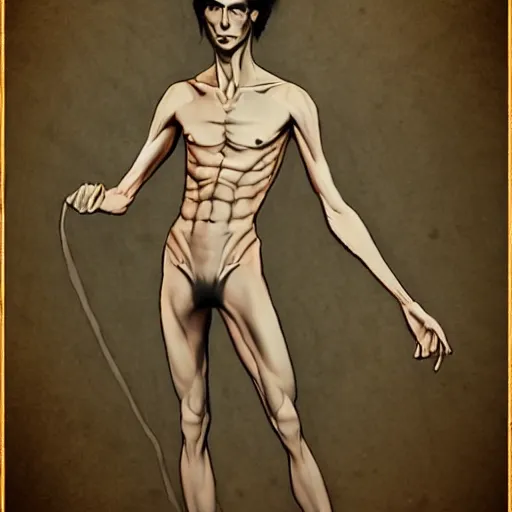 Image similar to extremely skinny and starved man. fantasy art