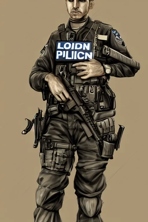 Image similar to london police officer heroically posing, highly detailed, digital art, sharp focus, trending on art station