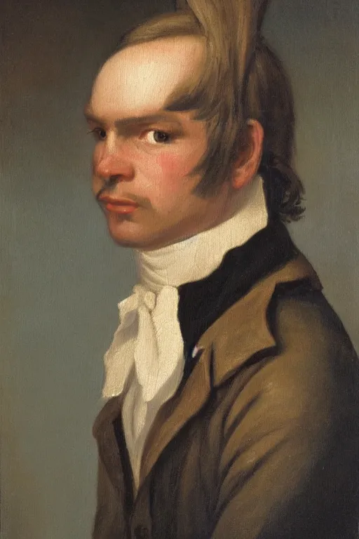Image similar to a head and shoulders portrait painting of an anthropomorphic!!!!!!!!!! donkey!!!!!!!!!! wearing a colonial outfit without a hat looking off camera, a character portrait, american romanticism, oil on canvas, soft focus