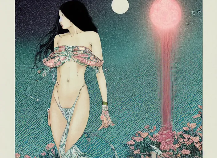 Image similar to lee jin - eun in luxurious dress emerging from pink and turquoise water in egyptian pyramid city during an eclipse by takato yamamoto, nicola samuri, conrad roset, m. k. kaluta, martine johanna, rule of thirds, elegant look, beautiful, chic, face anatomy, cute complexion