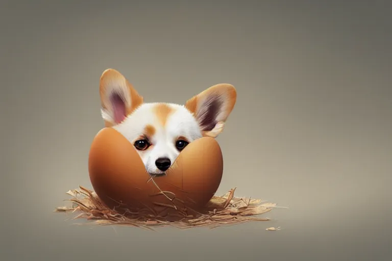 Image similar to a baby corgi crawling out of an egg, photography, fantasy art, concept art, digital art, trending on artstation, 4 k, extremely detailed, realistic,