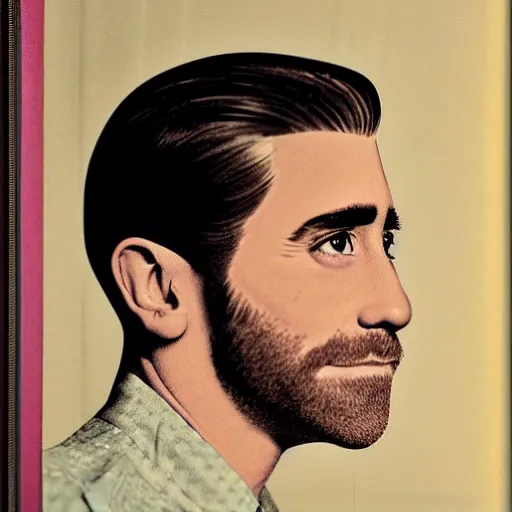 Prompt: “Jake Gyllenhaal portrait, color vintage magazine illustration 1950”