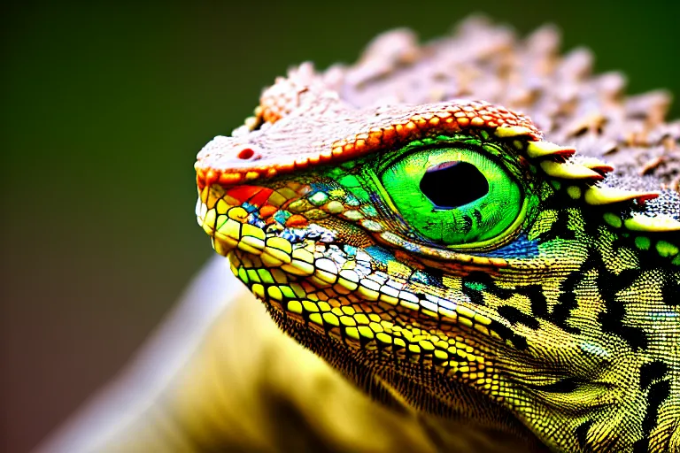 Prompt: angry lizard looking at the lens, full face, professional shooting, nation geographic style, many details, high quality, 8 k