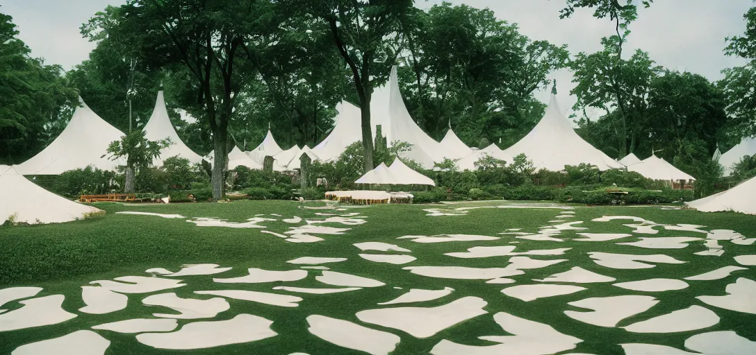 Image similar to sibley tent designed by dali. outdoor landscaping designed by roberto burle marx. fujinon premista 1 9 - 4 5 mm t 2. 9. portra 8 0 0.