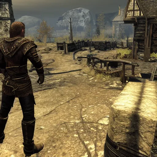 Image similar to jesse pinkman gets caught by riften town guard, tamriel, elder scrolls, skyrim, adventuring gear, highly detailed