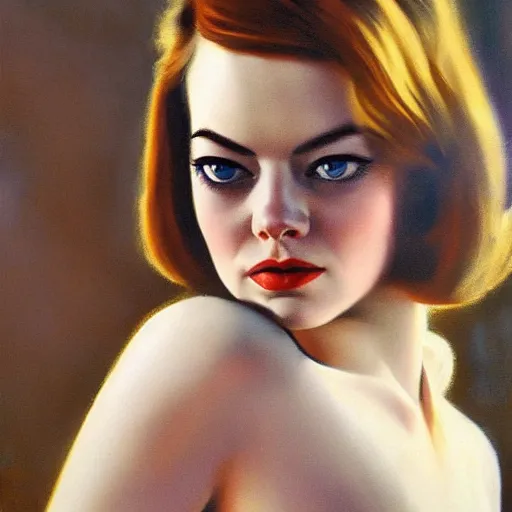 Prompt: emma stone in soviet street 1 9 7 0 s, sharp focus, detailed, art by artgerm trufanov rolf armstrong, lucian freud dragan bibin