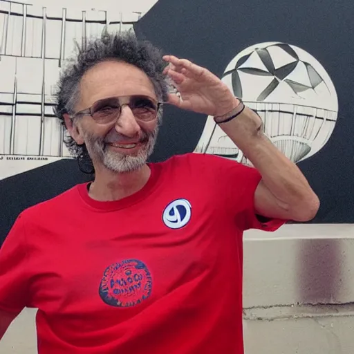 Image similar to fito paez wearing a independiente club t shirt