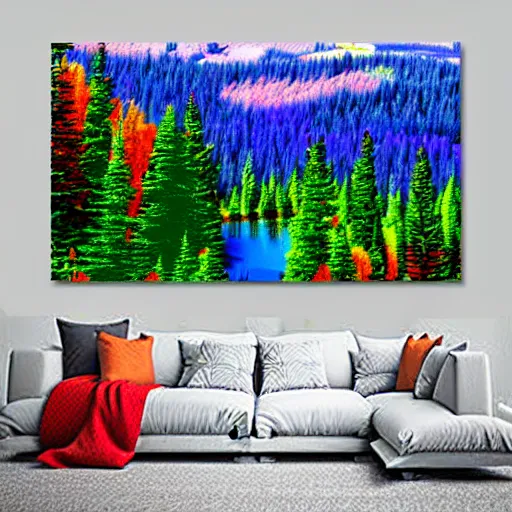 Image similar to colorful forest lake, realistic, detailed