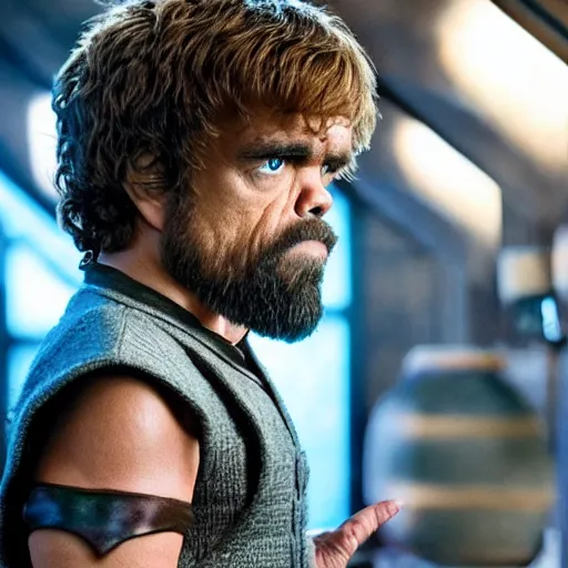 Image similar to stunning awe inspiring peter dinklage playing he - man, movie still 8 k hdr atmospheric lighting