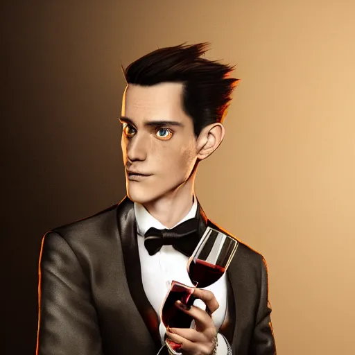 Prompt: portait drawing of a dragon male wearing tuxedo holding a 🍷, digital art, digital painting, masterpiece, elegant, hyper realistic, award winning, 8 k, behance, artstation, unreal engine 5, octane render, masterpiece, sharp focus, intricate, ornate