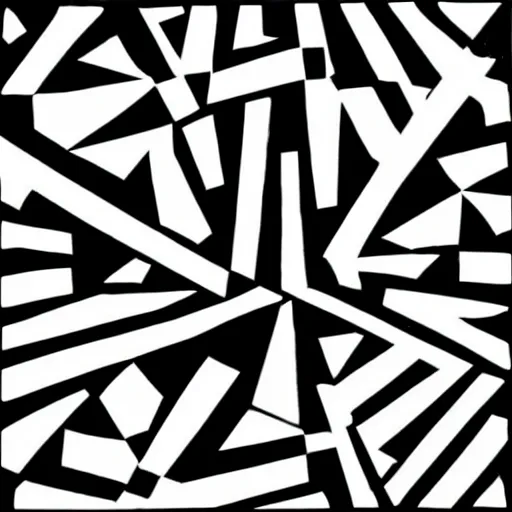 Prompt: black and white abstract painting with shapes and lines by leopoldo mendez