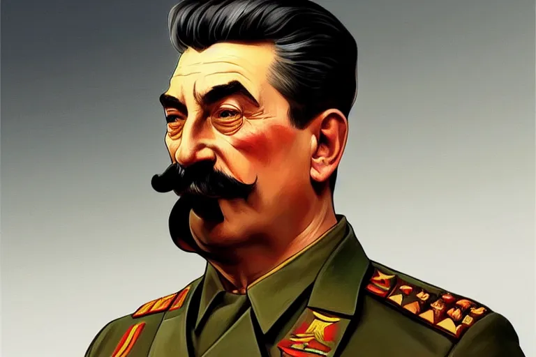 Prompt: angry realistic josef stalin in front of desk thinking, portrait, highly detailed, hyperrealistic, digital painting, artstation, concept art, smooth, sharp focus, illustration, cinematic lighting, art by artgerm and greg rutkowski and alphonse mucha