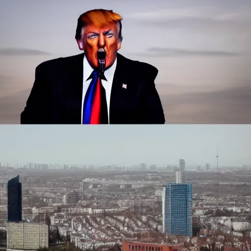 Image similar to donald trump starring in russian depressing arthouse movie about city life