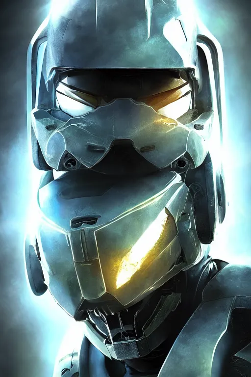 Image similar to robot ninja mask helmet halo master chief radiating a glowing aura global illumination ray tracing hdr fanart arstation by ian pesty and katarzyna da „ bek - chmiel