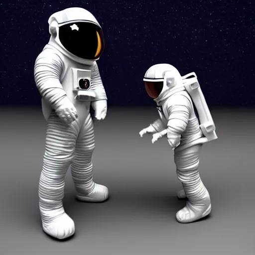 Image similar to an astronaut standing on the ground and a small trippy aggressive centaur standing on that poor little human standing on all fours astronaut, trying to ride it, the centaur is on his shoulders, minimalist style, 3 d render, isometry