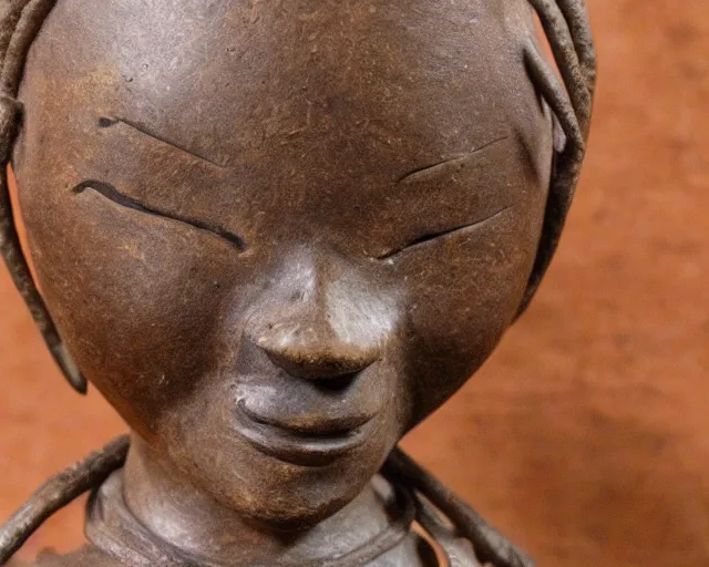 Image similar to detailed stylized bronze sculpture depicting a himba woman