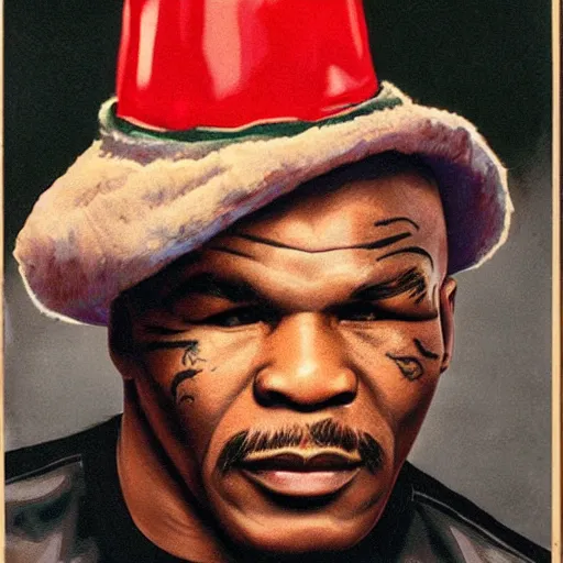 Image similar to vintage portrait of mike tyson wearing wizard hat