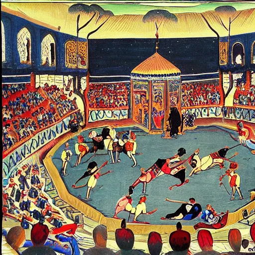 Image similar to persian painting of an MMA match