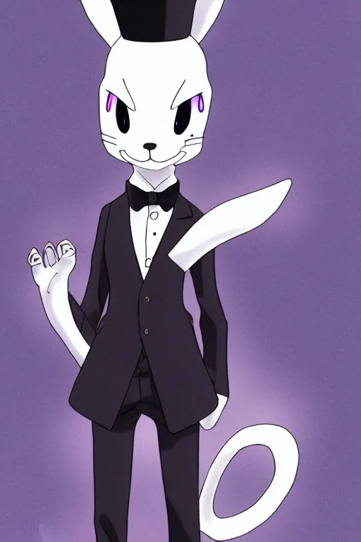 Prompt: anime guy wearing a top hat and suit, mewtwo, highly detailed, digital art, sharp focus, ambient glow, trending on art station, anime art style