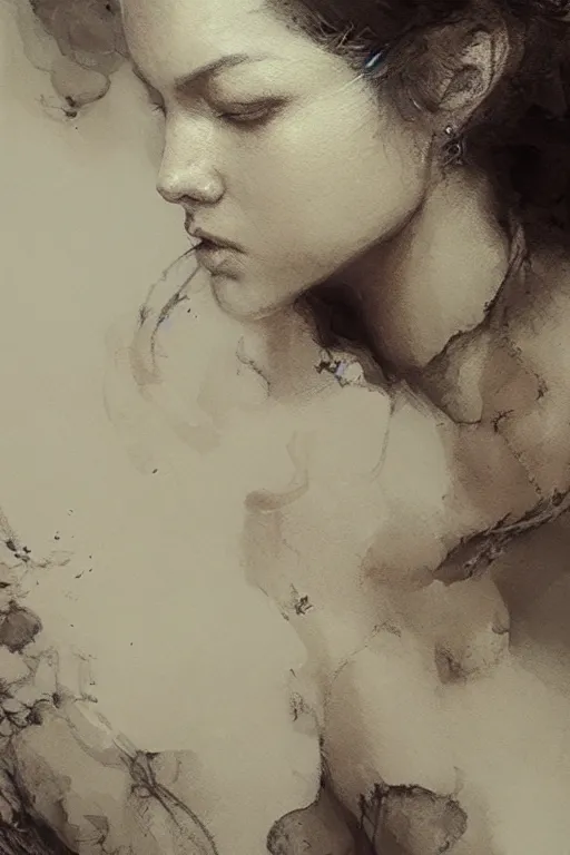 Image similar to portrait of a woman sensual surrounded by smoke fumes, pen and ink, intricate line drawings, by craig mullins, ruan jia, kentaro miura, greg rutkowski