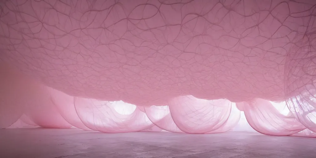 Prompt: soft biomorphic inflated translucent latex structures by ernesto neto, light - mint with light - pink color, 4 k, insanely quality, highly detailed,