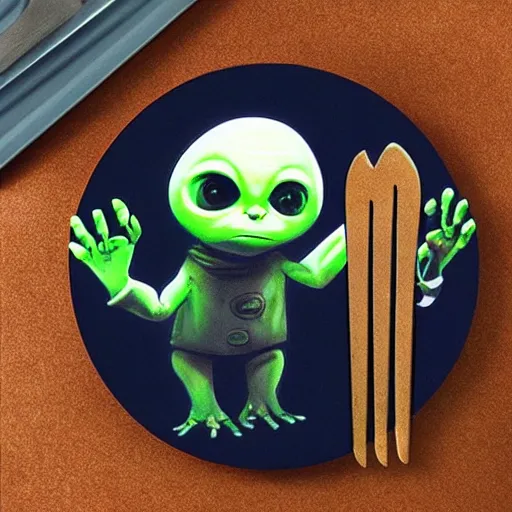 Prompt: et the extra terrestrial 3d fan art underneath a fork