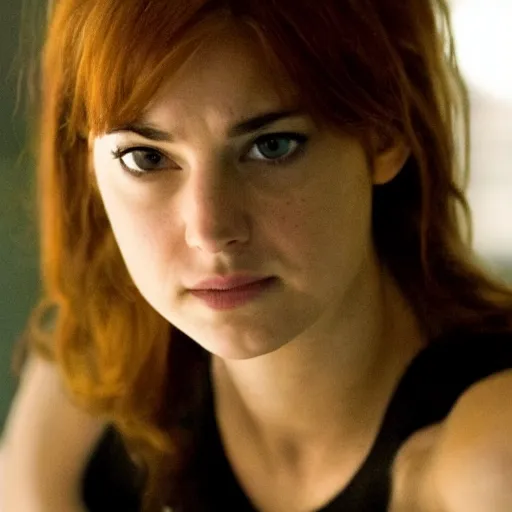 Image similar to A still of Shailene Woodley as Black Widow in Iron Man 2 (2010), close-up