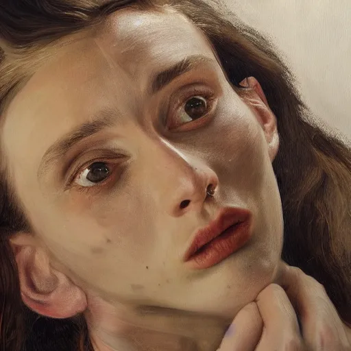 Image similar to high quality high detail painting by lucian freud, hd, portrait of rooney mara, photorealistic lighting