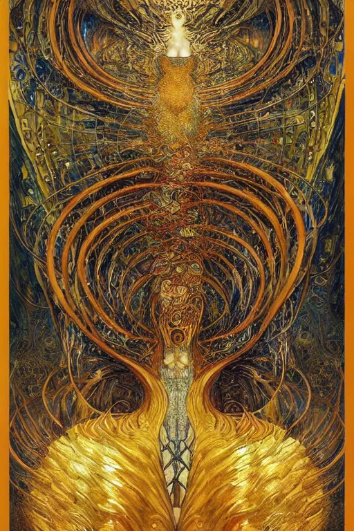 Image similar to Divine Chaos Engine by Karol Bak, Jean Deville, Gustav Klimt, and Vincent Van Gogh, visionary fractal structures, spirals