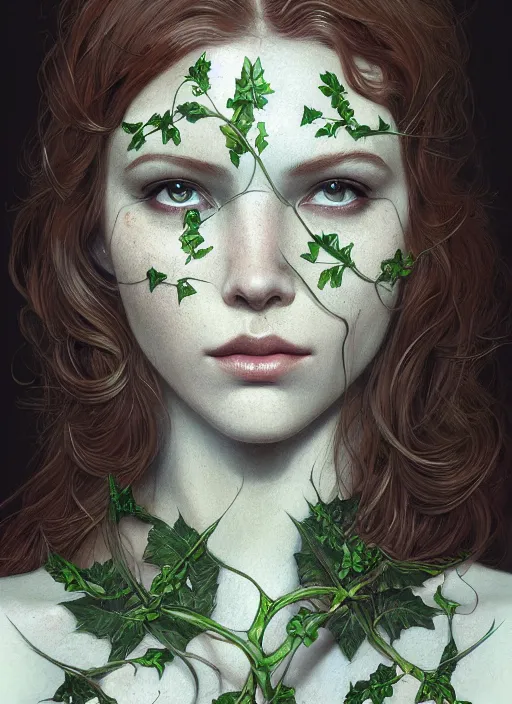 Prompt: symmetry!! poison ivy, machine parts embedded into face, intricate, elegant, highly detailed, digital painting, artstation, concept art, smooth, sharp focus, illustration, art by artgerm and greg rutkowski and alphonse mucha, 8 k