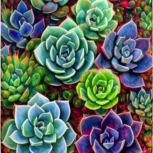 Image similar to a beautiful panting of a succulent plants make from ethiopian opal, colorful, by edmund dulac and bob eggleton on artstation