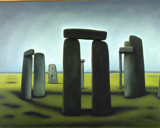 Prompt: painting of Stonehenge by Yves Tanguy