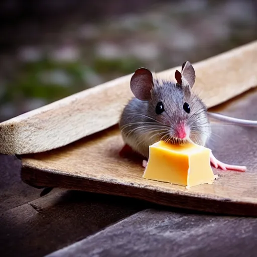 Image similar to mouse escaping on a raft made of cheese