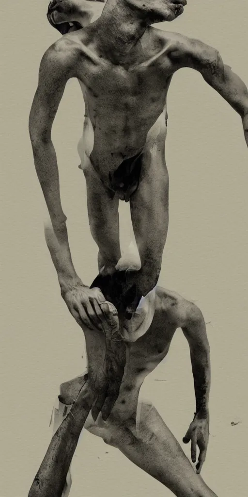 Prompt: a man slipping into madness, human body, detailed, in the style of jesse draxler.