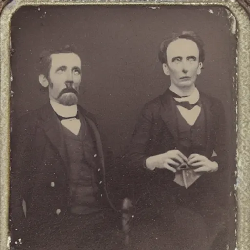 Image similar to tintype photo of rick and morty. 1 8 8 0 s