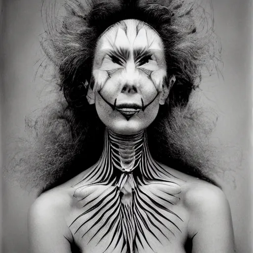 Prompt: a human / moth hybrid, large format film photograph by richard avedon