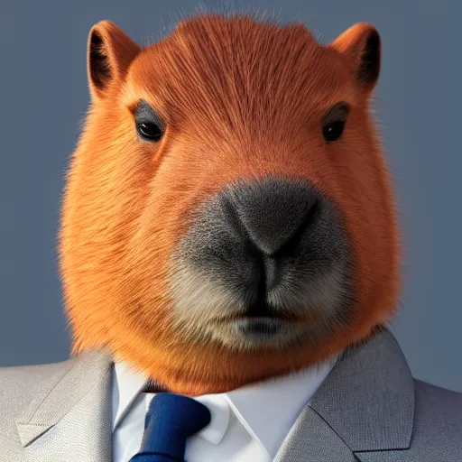 Image similar to a high quality photo of an antropomorphic capybara wearing a suit, 3d scene, render, ultra realistic, artstation, cgsociety