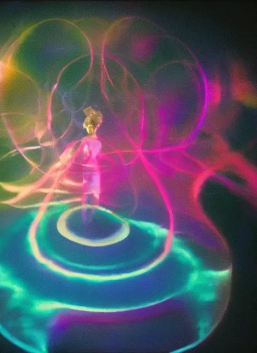 Image similar to a symmetrical female astral projection, liquid glowing aura, heavenly, motion blur, film grain, cinematic lighting, experimental film, shot on 1 6 mm