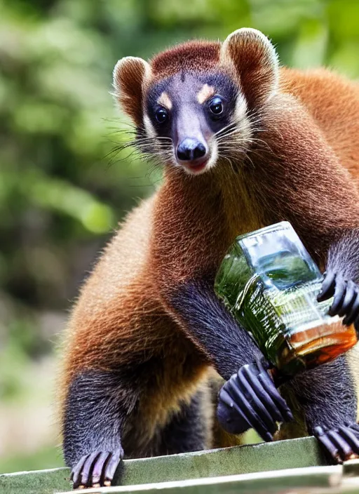 Image similar to coati drinking a whisky bare hands