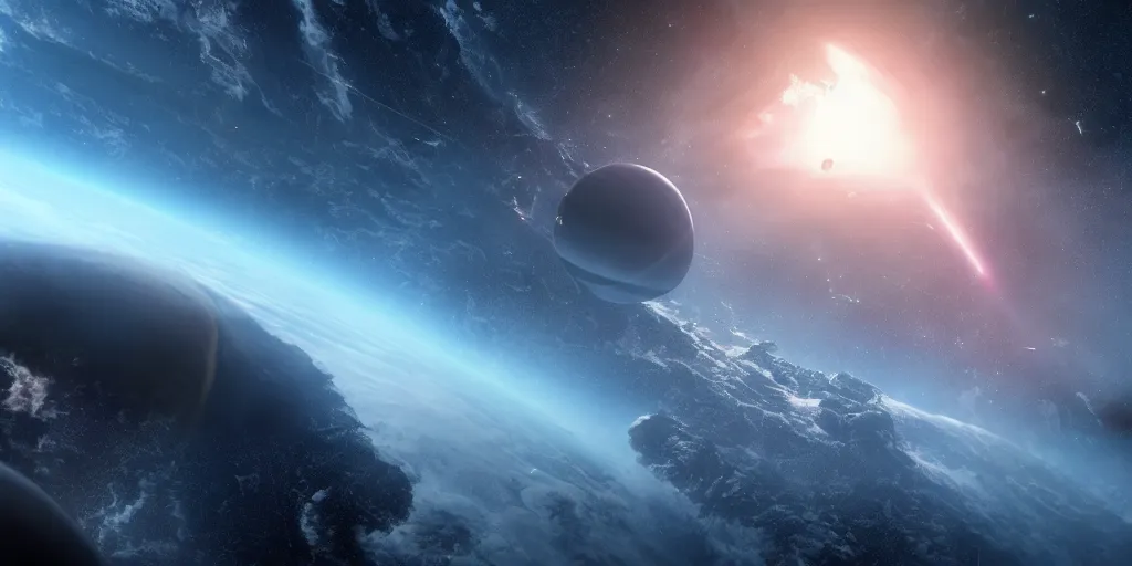 Prompt: a planet close to destruction in space, space, movie shot, realistic, hyper realistic, 4 k, ultra detailed, unreal engine, octane render