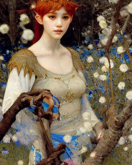 Prompt: a beautiful elf princess by Edgar Maxence, Ross Tran and Jules Bastien-Lepage