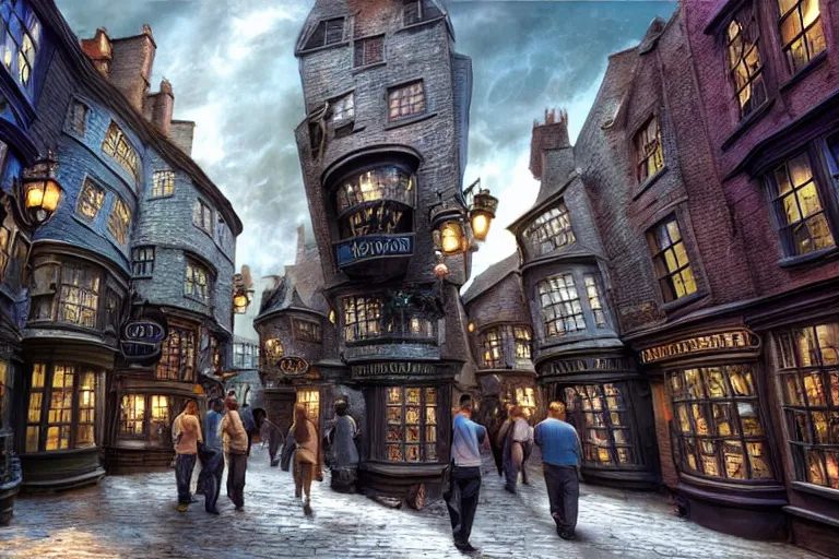 Prompt: the most amazing dream you ever had about diagon alley, hyper realistic, ambient lighting, concept art, intricate, hyper detailed, smooth, volumetric lighting, octane